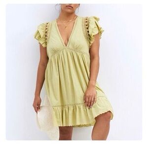 Anthropologie Ruffle Mini Dress Green Small